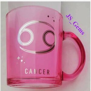 New Mug Glass Coffee Cancer Zodiac Astrology Pink Transparent Silver Star